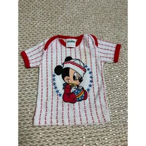 Vintage 1984 Disney Babies Mickey Mouse Sailor Anchor Ringer T-Shirt Infant 0-6M